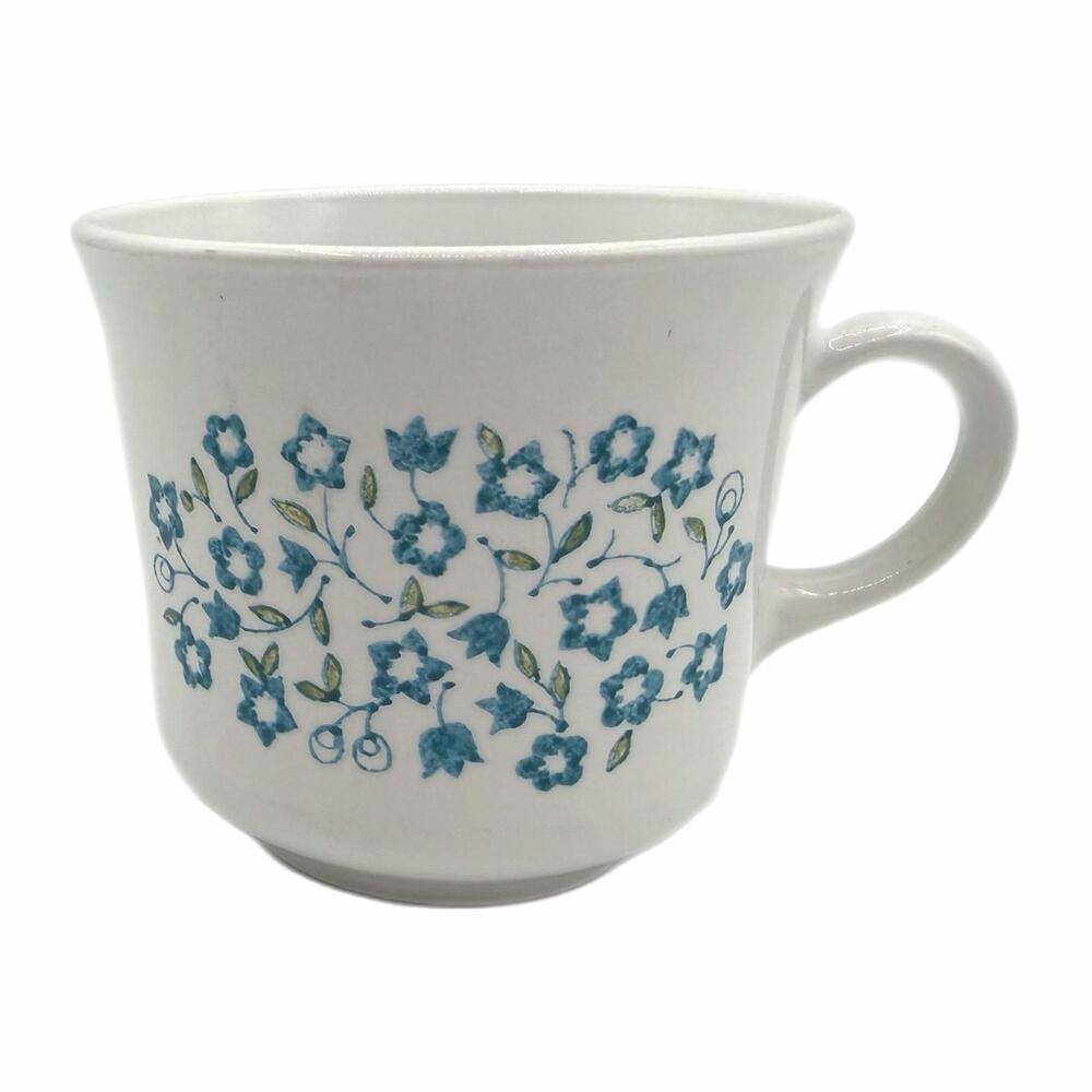 Vintage Corelle Blue Heather Tea Cup / Mug – Blue Flowers Green Leaves